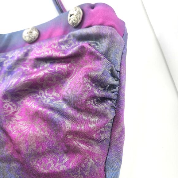 Vtg 80s Rose Marie Reid Rose Purple Pink Shimmery Silver Halter Swimsuit S/M/10 - Picture 5 of 16